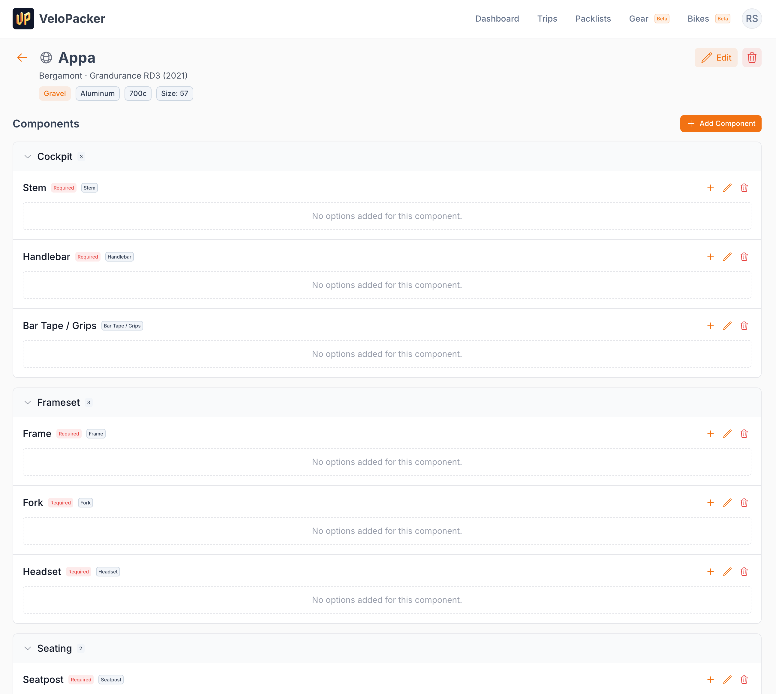 Bike builder interface for comparing configurations
