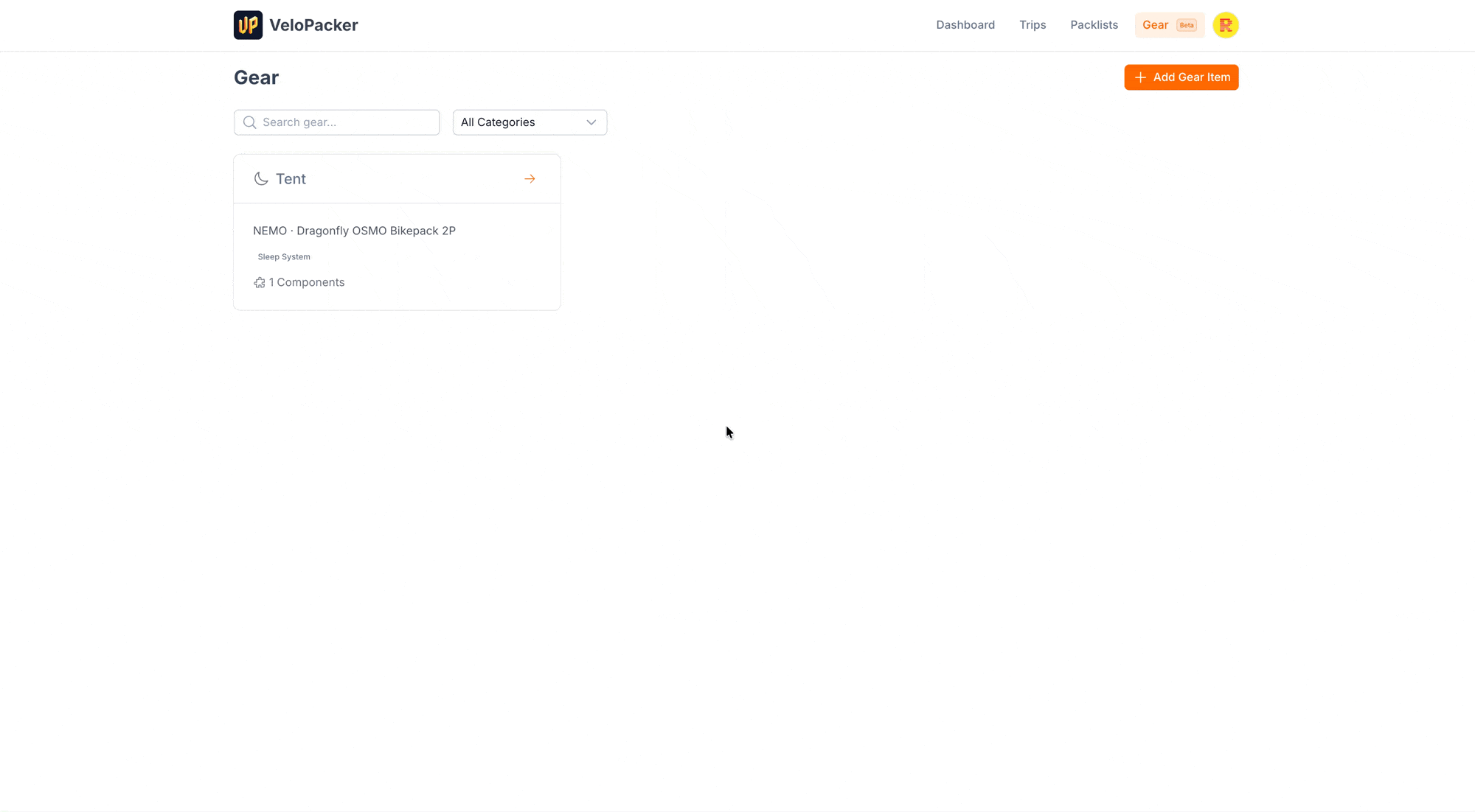Gear library interface showing equipment management